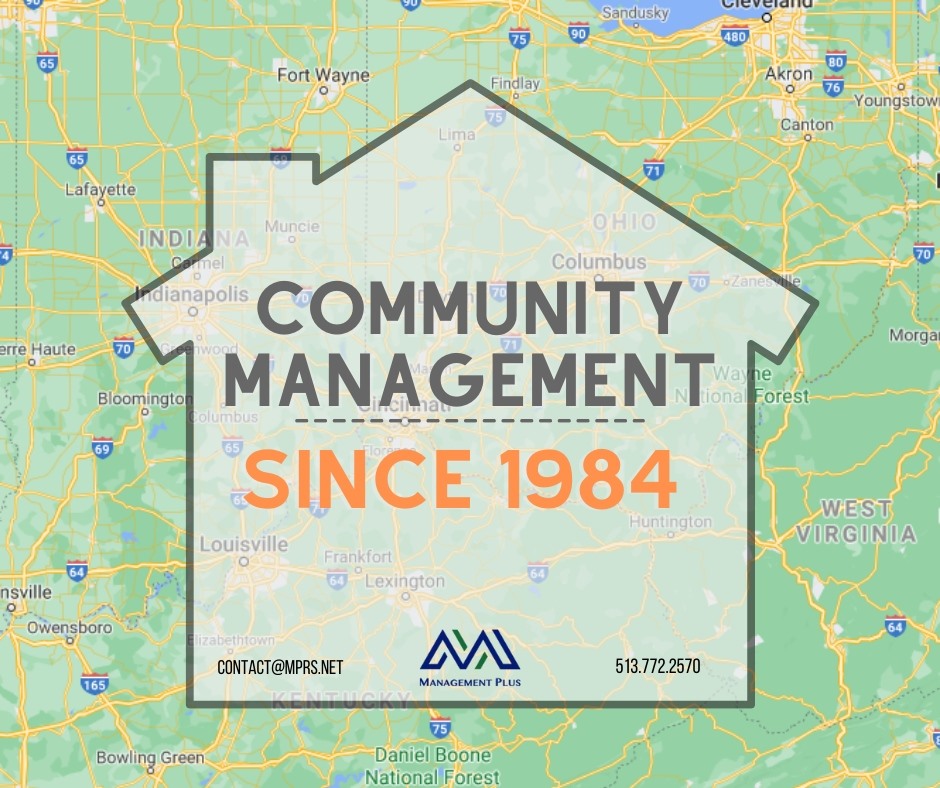 Map of Ohio and a house outline that says community manaemement since 1984.